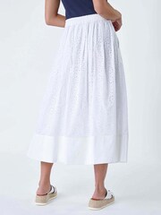 Roman White 100% Cotton Broderie Midi Skirt - Image 3 of 5