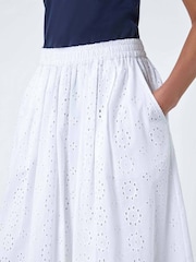 Roman White 100% Cotton Broderie Midi Skirt - Image 5 of 5