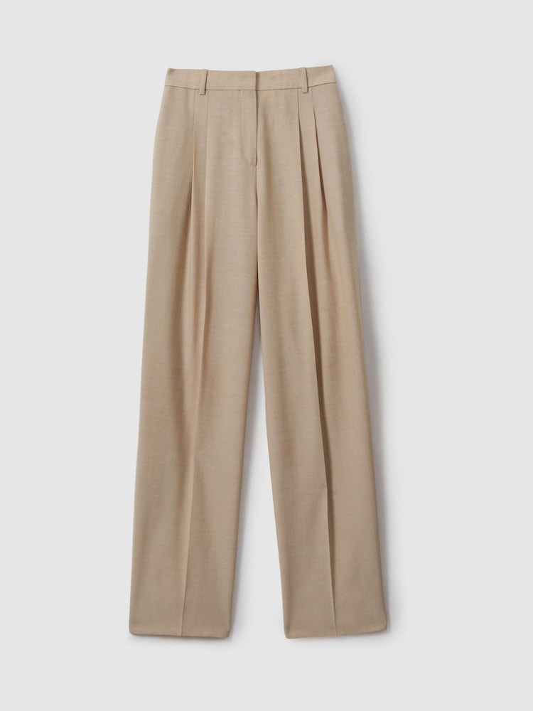 Reiss Neutral Sadie Wool Pleat Front Wide Leg Suit Trousers - Image 2 of 6 Reiss Neutral Sadie Wool Pleat Front Wide Leg Suit Trousers - Image 2 of 6