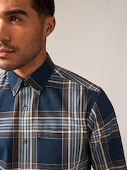 Navy Blue Madras Check Regular Fit Easy Iron Button Down Oxford Shirt - Image 1 of 8