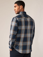 Navy Blue Madras Check Regular Fit Easy Iron Button Down Oxford Shirt - Image 3 of 8