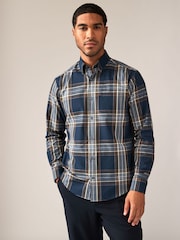 Navy Blue Madras Check Regular Fit Easy Iron Button Down Oxford Shirt - Image 4 of 8