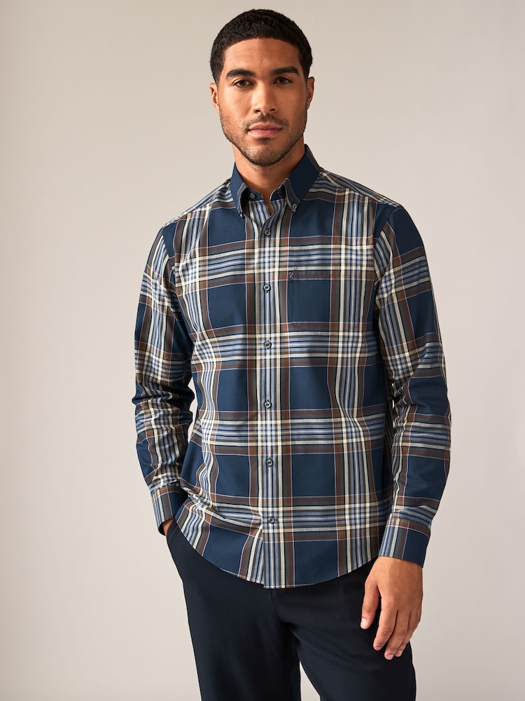 чорно-синій Madras картатий - стандартний крій Easy Iron Button Down оксфорд сорочки - Image 4 of 8