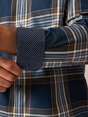 Navy Blue Madras Check Regular Fit Easy Iron Button Down Oxford Shirt - Image 5 of 8