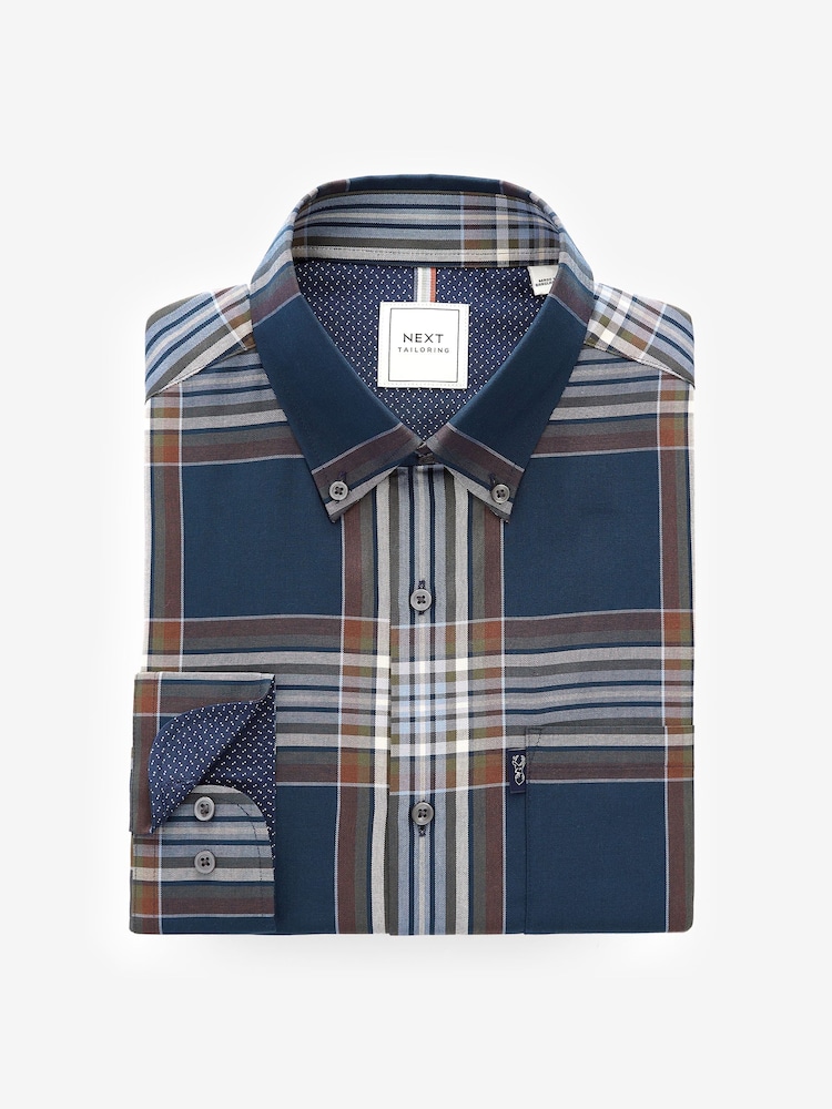 чорно-синій Madras картатий - стандартний крій Easy Iron Button Down оксфорд сорочки - Image 6 of 8