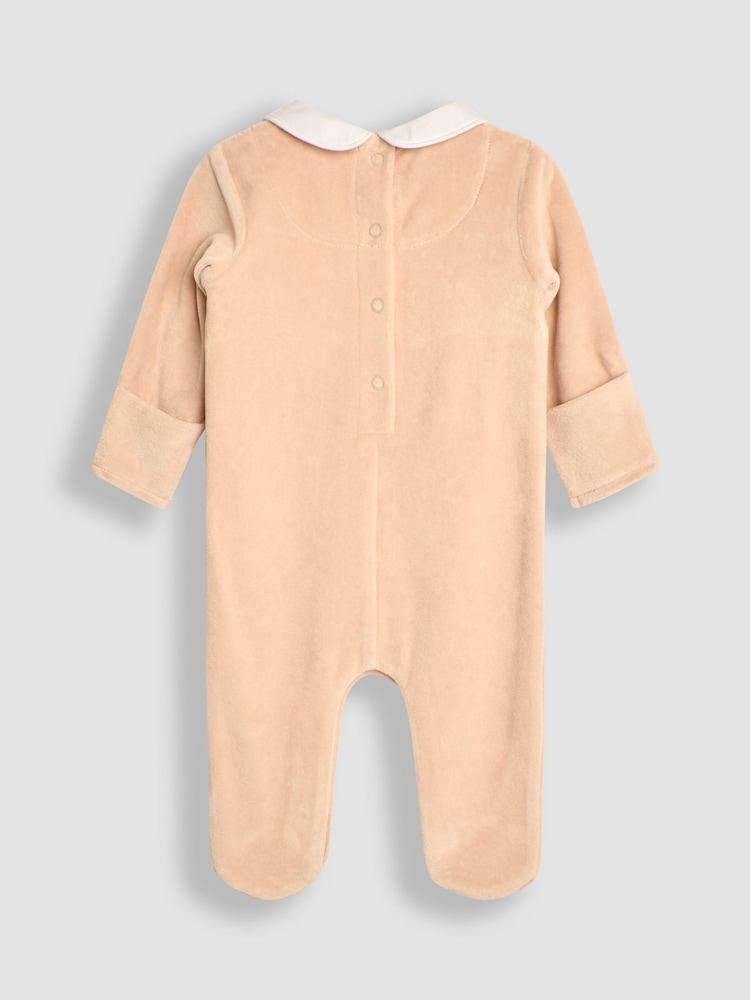 JoJo Maman Bébé Grey Bear Smocked Velour All-In-One - Image 2 of 3