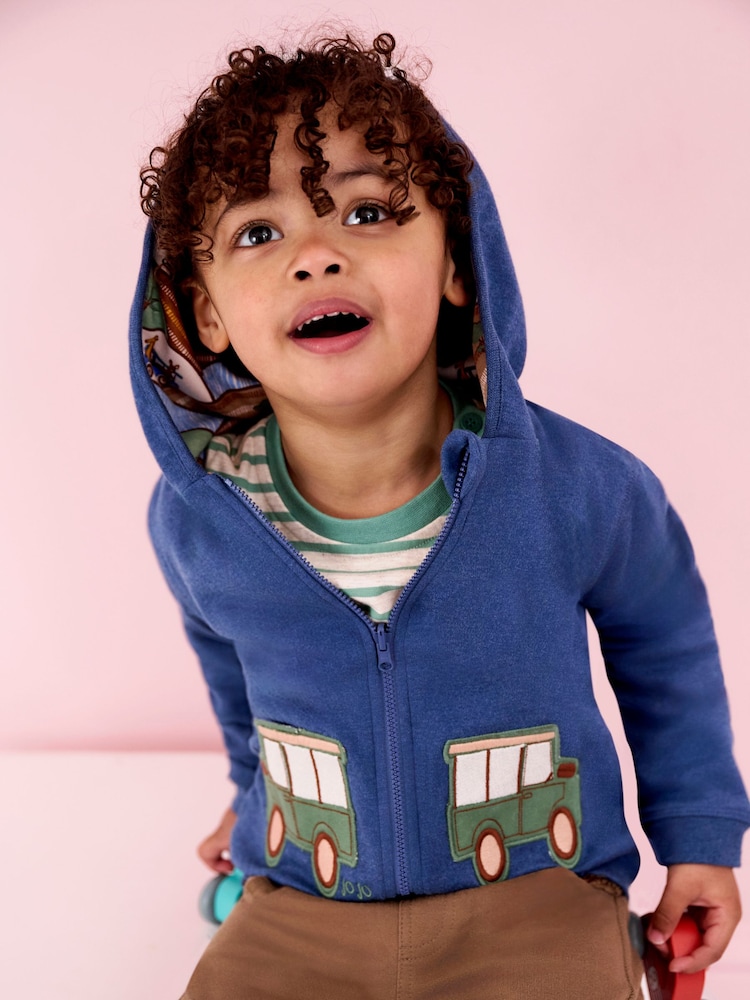JoJo Maman Bébé Indigo Safari Appliqué Reversible Hoodie - Image 1 of 10