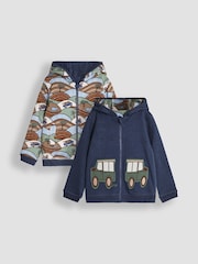 JoJo Maman Bébé Indigo Safari Appliqué Reversible Hoodie - Image 2 of 10