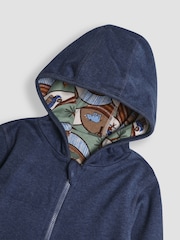 JoJo Maman Bébé Indigo Safari Appliqué Reversible Hoodie - Image 7 of 10