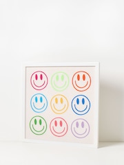 Oliver Bonas Multi Embroidered Smiley Faces Framed Wall Art - Image 1 of 4