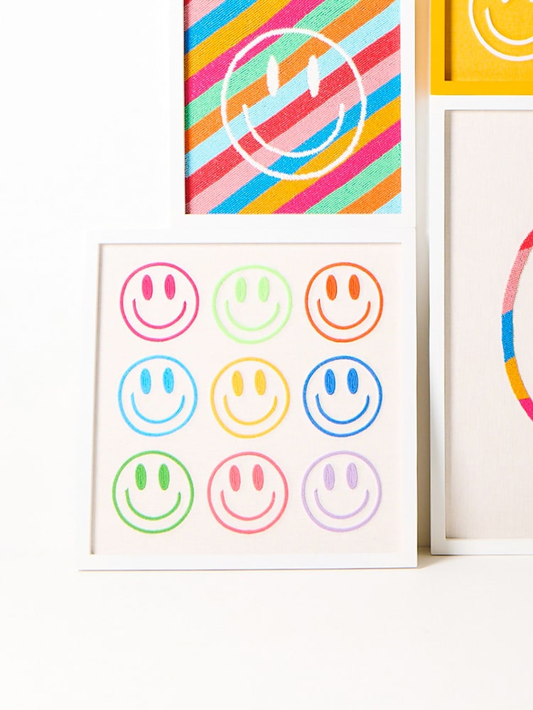 Oliver Bonas Multi Embroidered Smiley Faces Framed Wall Art - Image 2 of 4