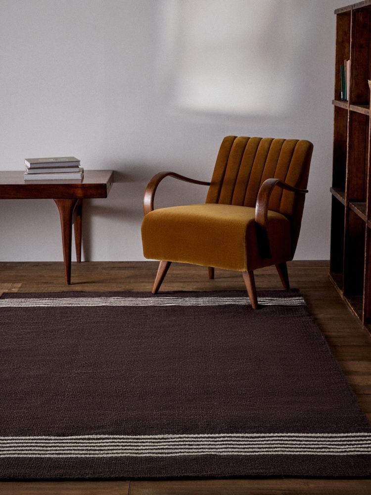 The Set Chocolate Brown Stripe Flatweave Wool Rug - Image 1 of 2