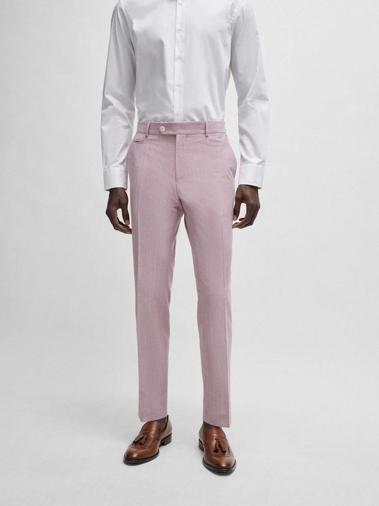 BOSS Pink Slim-Fit Trousers In A Micro-Patterned Cotton Blend - Image 1 of 5