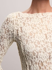 Ecru Slash Neck Long Sleeve Lace Top - Image 3 of 5