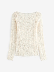 Ecru Slash Neck Long Sleeve Lace Top - Image 4 of 5