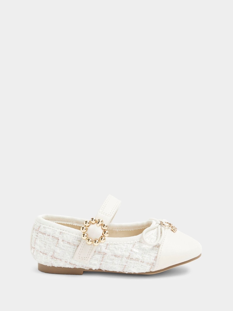 River Island Cream Girls Boucle Ballerinas - Image 1 of 5