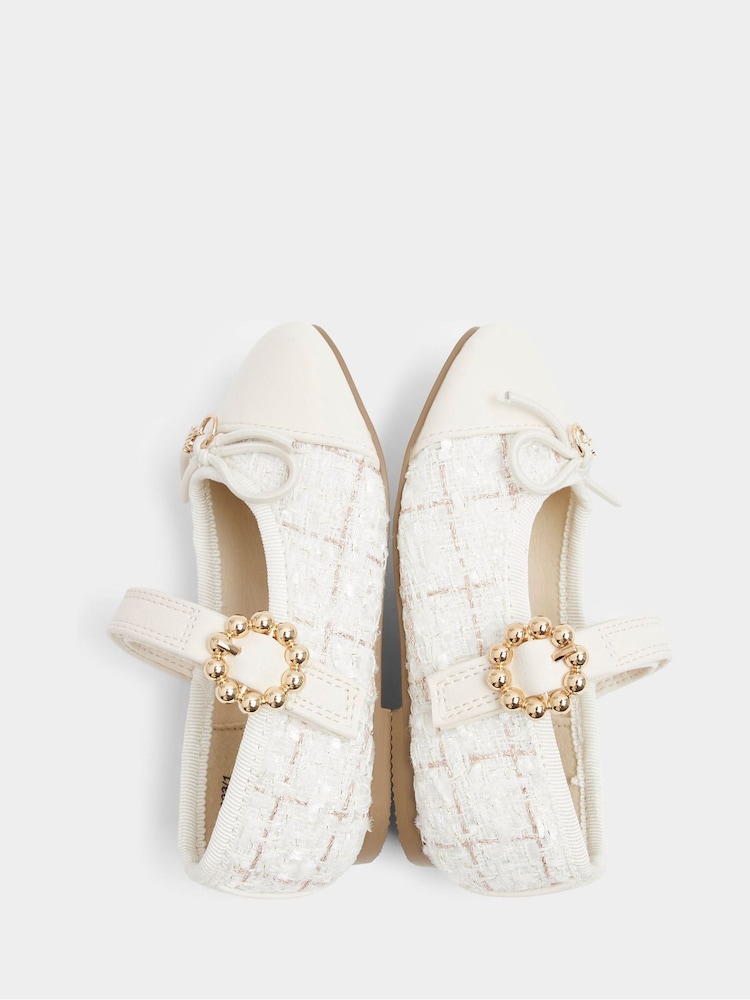 River Island Cream Girls Boucle Ballerinas - Image 5 of 5