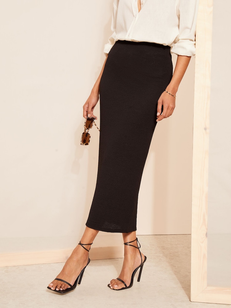 Friends Like These Black Textured Jersey Midi Pencil Skirt - Image 1 of 1