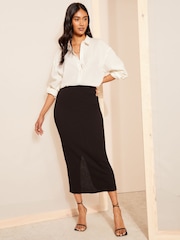Friends Like These Black Textured Jersey Midi Pencil Skirt - Image 2 of 4