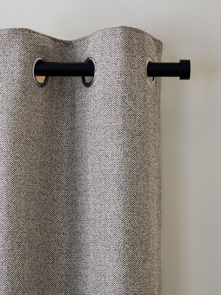 Grey Aubrey Tweed Velour Trim Eyelet Lined Curtains - Image 4 of 6