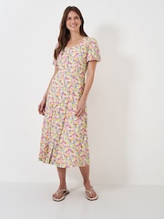 Crew Clothing Pink Puff Sleeve Button Through Dress - Image 1 of 5