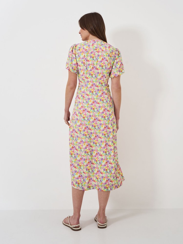 Crew Clothing Pink Puff Sleeve Button Through Dress - Image 2 of 5