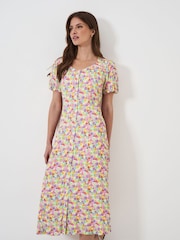 Crew Clothing Pink Puff Sleeve Button Through Dress - Image 3 of 5