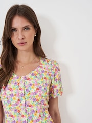 Crew Clothing Pink Puff Sleeve Button Through Dress - Image 4 of 5
