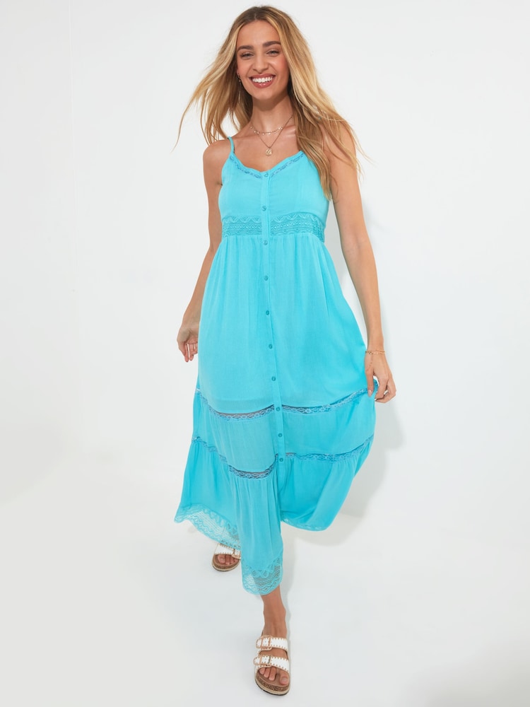 Синий - Joe Browns Яркое многоярусное платье-халат макси Sundress - Изображение 2 из 7