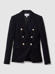 Reiss Navy Tally Petite Tailored Fit Textured Double Breasted Blazer - Image 2 of 7
