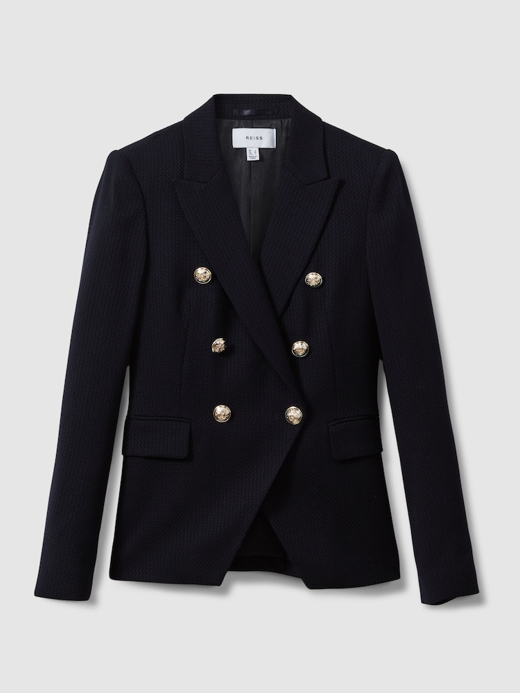 Reiss Navy Tally Petite Tailored Fit Textured Double Breasted Blazer - Image 2 of 7