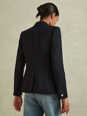 Reiss Navy Tally Petite Tailored Fit Textured Double Breasted Blazer - Image 5 of 7