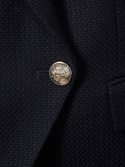Reiss Navy Tally Petite Tailored Fit Textured Double Breasted Blazer - Image 6 of 7
