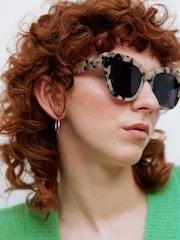 Oliver Bonas Green Milky Faux Fur Tortoiseshell Cat Eye Sunglasses - Image 2 of 8