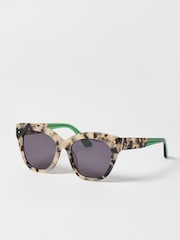 Oliver Bonas Green Milky Faux Fur Tortoiseshell Cat Eye Sunglasses - Image 4 of 8