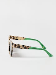Oliver Bonas Green Milky Faux Fur Tortoiseshell Cat Eye Sunglasses - Image 5 of 8