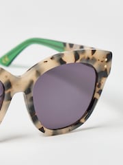 Oliver Bonas Green Milky Faux Fur Tortoiseshell Cat Eye Sunglasses - Image 6 of 8