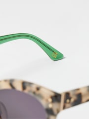 Oliver Bonas Green Milky Faux Fur Tortoiseshell Cat Eye Sunglasses - Image 8 of 8