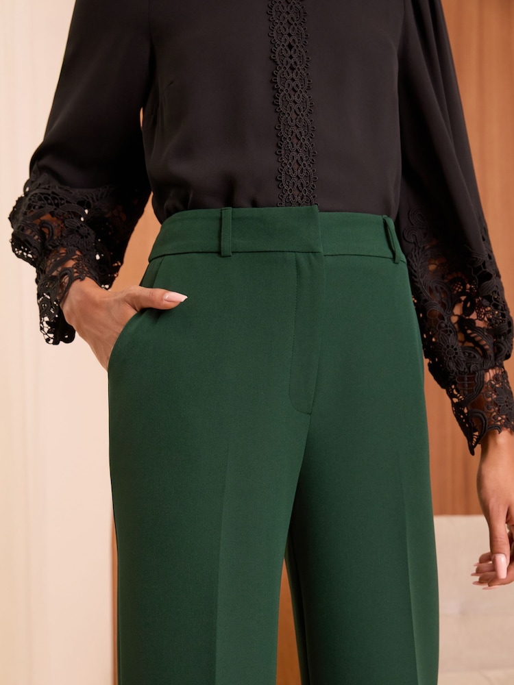 Love & Roses Green High Waist Wide Leg Tailored Trousers - Image 2 of 4 Love & Roses Green High Waist Wide Leg Tailored Trousers - Image 2 of 4