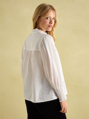 Joules Mariella Cream Cotton Frill Neck Blouse - Image 2 of 6