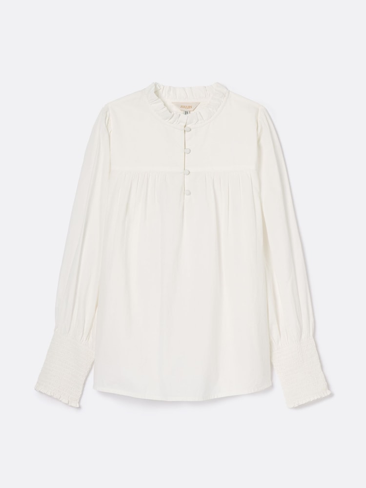 Joules Mariella Cream Cotton Frill Neck Blouse - Image 6 of 6