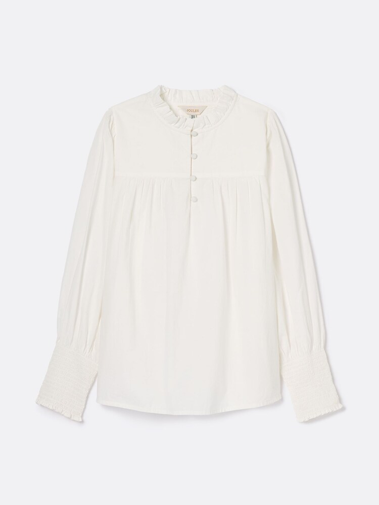 Joules Mariella Cream Cotton Frill Neck Blouse - Image 6 of 6