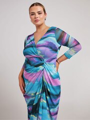 Yours Curve Black Wrap Gathered Skirt Dress - Image 1 of 5