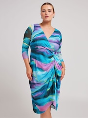 Yours Curve Black Wrap Gathered Skirt Dress - Image 4 of 5