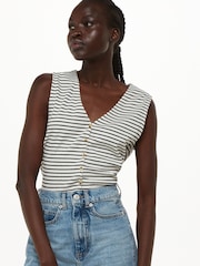 Whistles White Button Up Stripe Rib Tank - Image 4 of 5