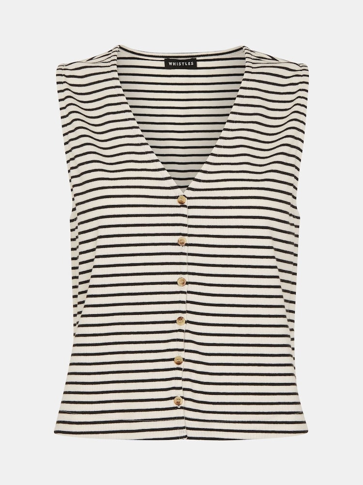 Whistles White Button Up Stripe Rib Tank - Image 5 of 5