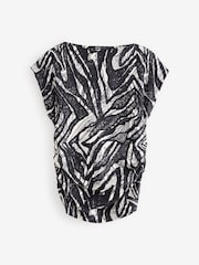 Black/White Zebra Print Textured Ruched Side Short Sleeve Top - Image 6 of 7