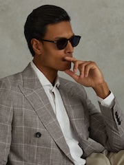 Reiss Light Taupe Burgess Linen Double Breasted Check Blazer - Image 1 of 7