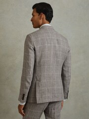 Reiss Light Taupe Burgess Linen Double Breasted Check Blazer - Image 5 of 7