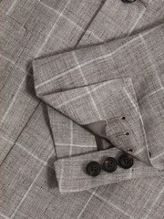 Reiss Light Taupe Burgess Linen Double Breasted Check Blazer - Image 6 of 7